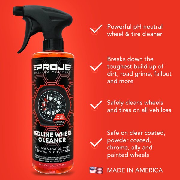 Proje Premium Car Care Redline Wheel Cleaner 16oz - Safe on All Wheel Types 10003